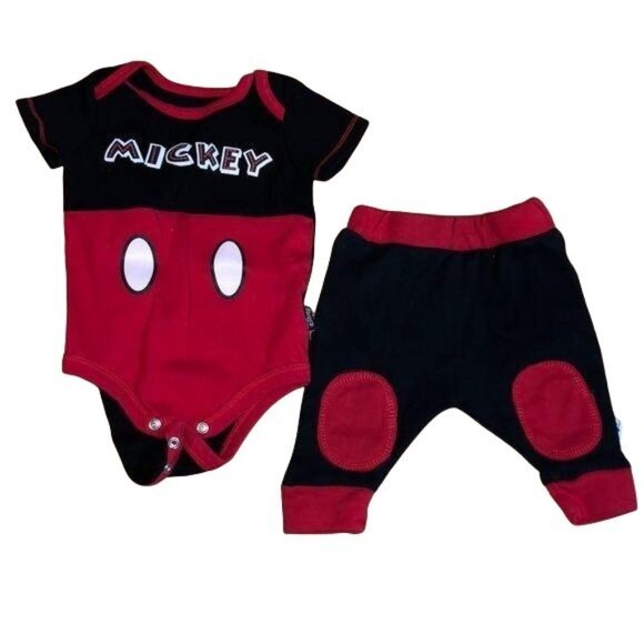 Disney Baby Mickey Mouse Bodysuit & Pants Set 0-3M Cotton/Polyester Black/Red - Picture 1 of 8
